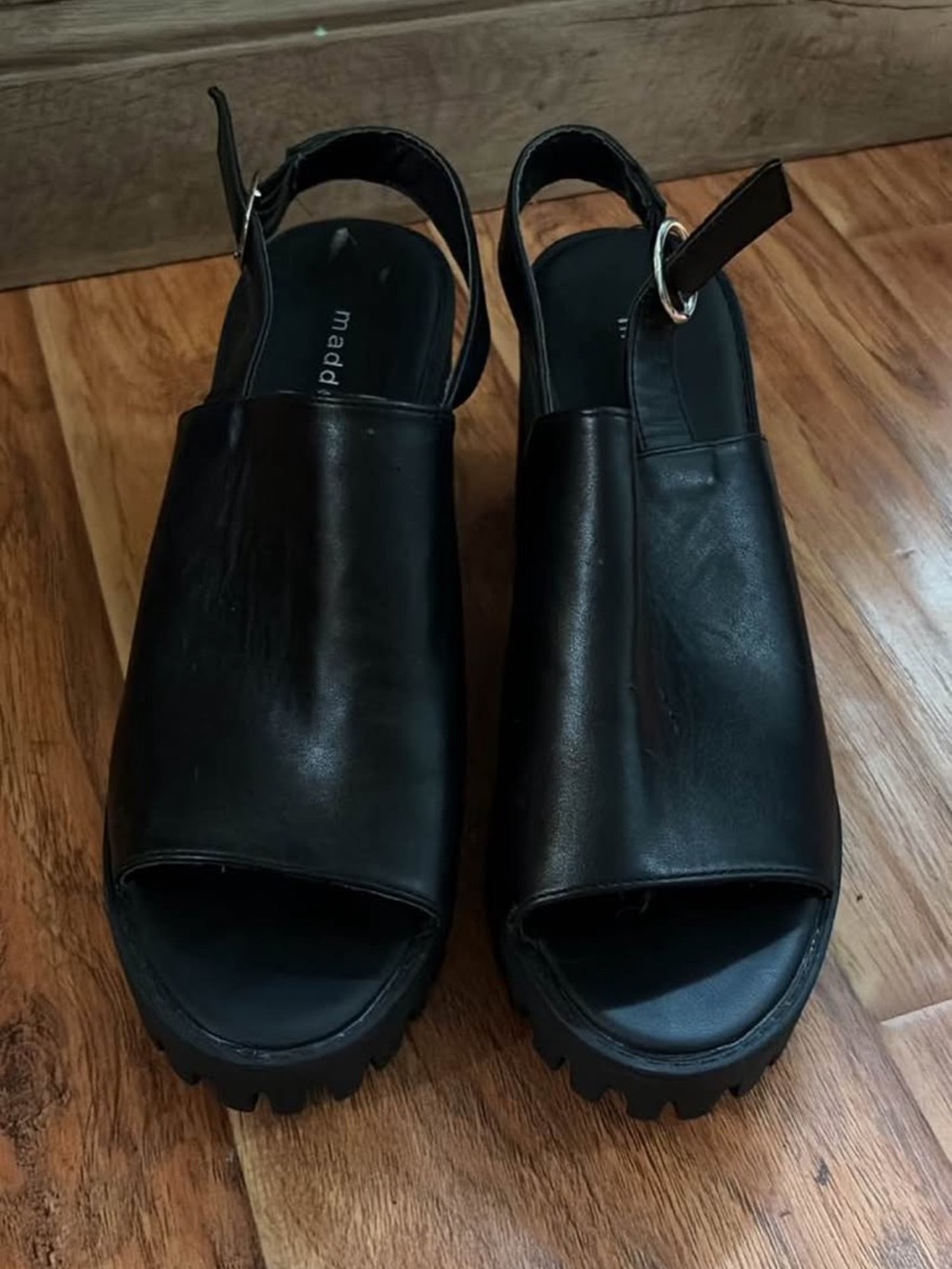 Madden Girl Black Open-Toe Platform Slingback Mules